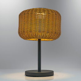 Opviq Lámpara de mesa solar de mimbre Negro y Roble